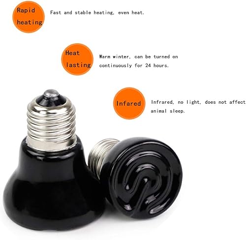 Miniatura 4 de Paquete de 2 bombillas de calor para reptiles de 50 W, emisor de calor de cerámica infrarrojo para mascotas de 50 W, para gallinero, lagarto,