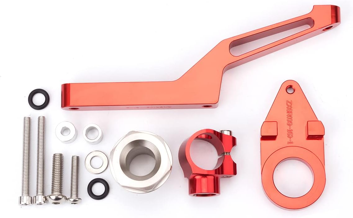 Motorcycle Adjustable Steering Damper Steering Damper Stabilizer Safety Control with Mounting Bracket Kits Fit for Kawasaki Ninja600 ZX636 ZX6R 2009-2019 (Red)