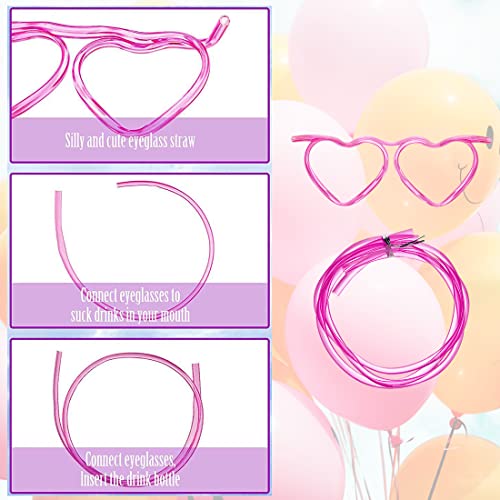 Image of Funny Silly Straw Glasses Star & Heart-Shaped Eyeglasses Straws Crazy Fun Loop Straws Novelty Drinking Glasses Straw for Annual Meeting, Fun Parties, Birthday, Assorted Colors 5 Pieces