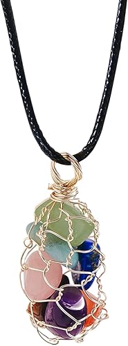 Miniatura 1 de Colgante de red de cristal natural, piedra de cristal curativo, piedras preciosas en forma de huevo, piedras pulidas, colgante de alambre completo,