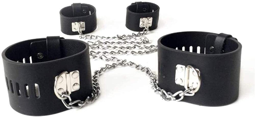Ensemble de bandages Sm, manchettes de cheville et de main, menottes de liaison en cuir fétiche, manchettes de cheville, Bondage, jouets sexuels pour adultes pour Couples(Black)