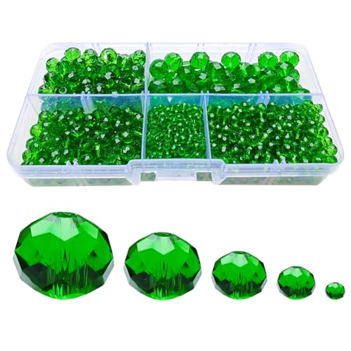 Image of Grass Green Rondelle Glass Beads for Jewelry Making, Faceted Briolette Crytal Spacer Beads for Bracelet Necklace Earring (2mm 4mm 6mm 8mm 10mm Mixed Sizes, 1000pcs)