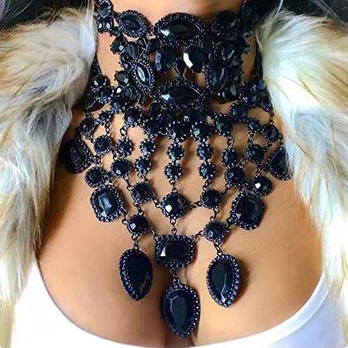 Holylove Black Statement Necklace for Women, Costume Necklace for Women Party Bachelo Novelty Fashion Jewelry - HLN0001 Black