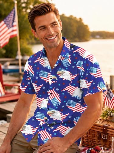 Image of Yoimira Hawaiian Shirts for Men, Print Mens Casual Short Sleeve Button Down Shirts Floral Aloha Beach Shirt