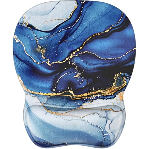 MROCO Ergonomic Mouse Pad with Gel Wrist Rest, 9.4 x 8.1 in, Blue Marble