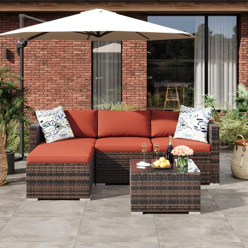 Image of GAOMON 5 Pieces Patio Furniture Sets All Weather Outdoor Sectional Patio Sofa Manual Weaving Wicker Rattan Patio Seating Sofas with Cushion and Glass Table