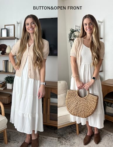 Image of Yekaty Womens 2026 Short Sleeve Crochet Summer Cardigan Cropped Button Sweater Lightweight Shrug for Dress