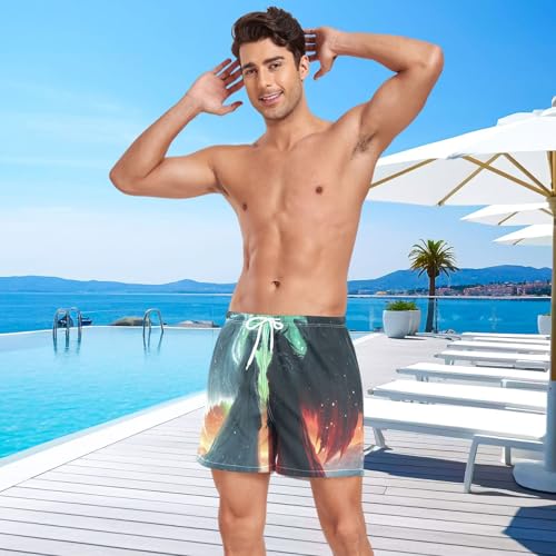 Cool Angel White Black Mens Swim Trunks with Liner, Cool Quick Dry Beach Swim Shorts, Swimwear Bathing Suits S4