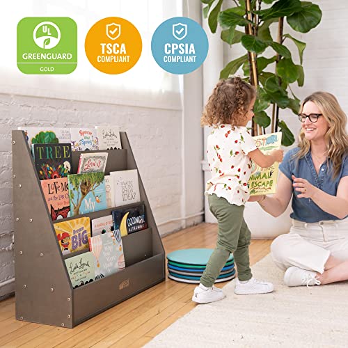 Image of ECR4Kids Streamline Double-Sided Book Display, Classroom Bookshelf, Grey Wash