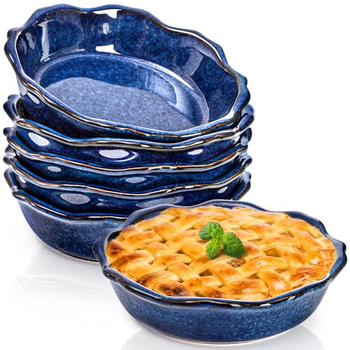 7 Best Pie Dishes for Easy Quick Desserts 2025 24 Peohud 6 Pack Ceramic Mini Pie Pans, 6 Inch Small Blue Pie Plate, 12 Oz Individual Pie Dish, Round Pot Pie Baking Dishes with Ruffled Edge for Dessert, Apple Pie, Microwave, Oven Safe