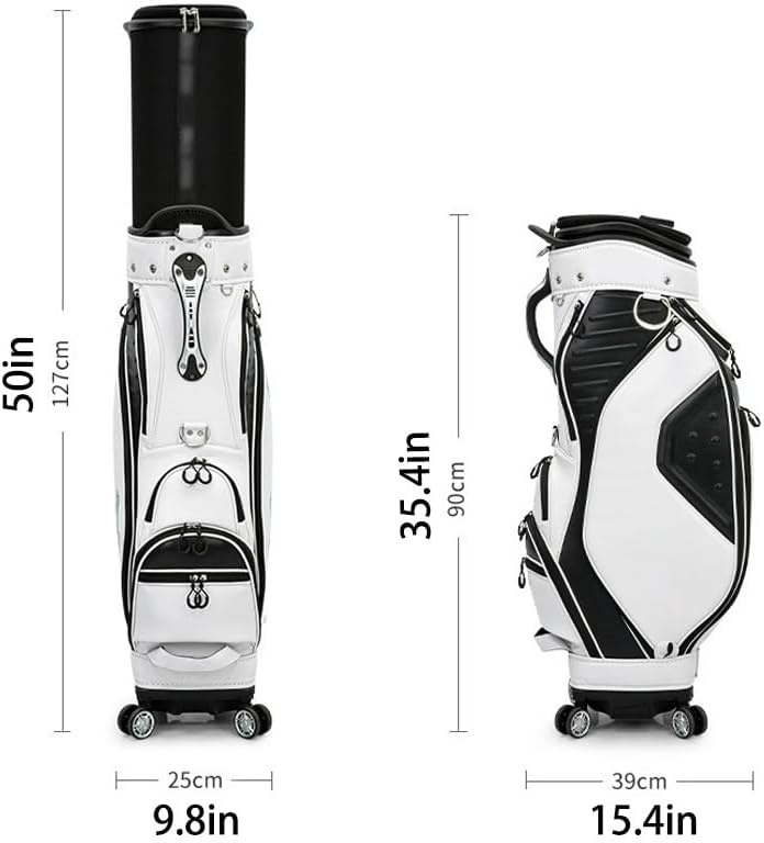 Golf Bag 8 Way Top Dividers Ergonomic, Retractable Golf Club Cart Bag with Wheels, Dust Cover, Backpack Strap and Top Dividers