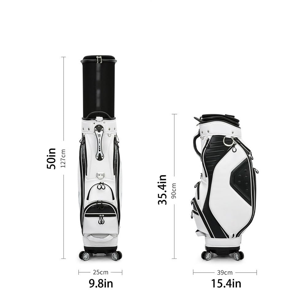 Torba golfowa z 8 górnymi przegródkami, ergonomiczna, chowana torba na kije golfowe z kółkami, pokrowcem przeciwkurzowym, paskiem plecaka i górnymi przegródkami(White)