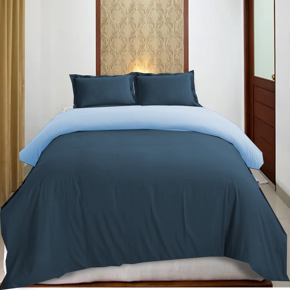 100% Microfiber 1 Piece Duvet Cover Zipper Closure Soft and Breathable for Comfortable Sleep Wrinkle Free Duvet/Quilt/Razai/Comforter Cover 102X108 Inch King_Light Blue and Navy Blue-image-10