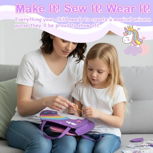 Image of PALAY 2 in 1 DIY Unicorn Sling Bag for Girls Craft Kit for Girls 6+, Fashion Cute DIY Hand Bag for Girls Shoulder Stylish Gifts Kids 6+ Purse Cross Body Woman, Making Kit with Accessories