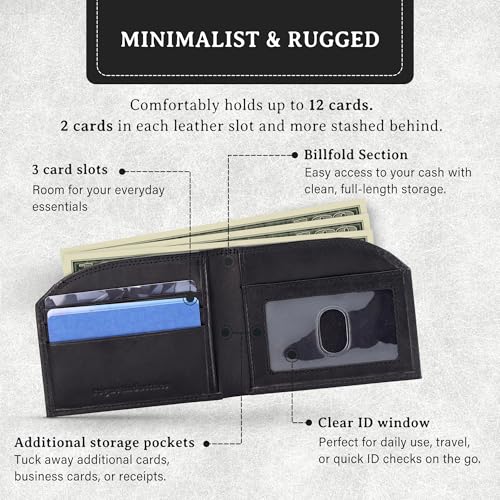 Image of ROGUE WALLET Tailored Genuine Leather Wallets - RFID Blocking, Durable & Stylish Front-Pocket Comfort - Holds 6-8 Credit Cards, ID Window, Extra Storage Pockets & More (Black)
