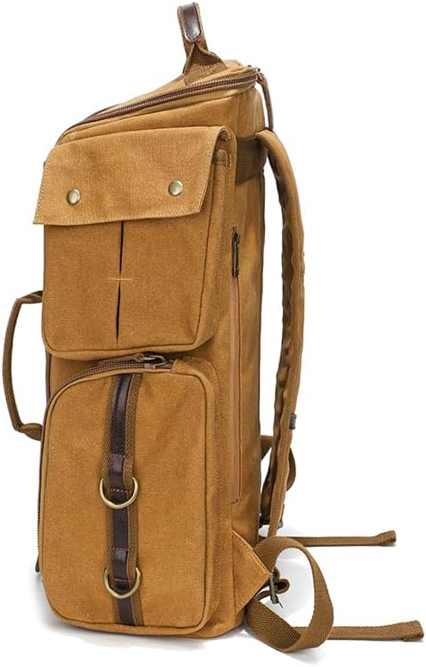 peacechaos Heavy-Duty Waxed Canvas Backpack for Men,17" Laptop Rucksack with Genuine Leather, Multi-Pocket Travel Bag - Image 6
