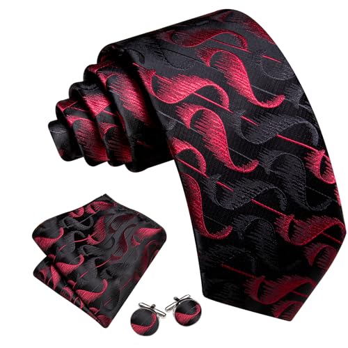 Image of Barry.Wang Man Stripe Ties Set Silk Woven Pocket Square Necktie Cufflinks Formal Party Business
