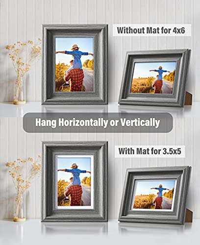 Doai Art Grey 4X6 Picture Frame, Rustic Wooden Picture Frames With Hd Glass, Display Photo 3.5X5 With Mat Or 4X6 Without Mat For Wall Or Tabletop, 6Pack #TOP1