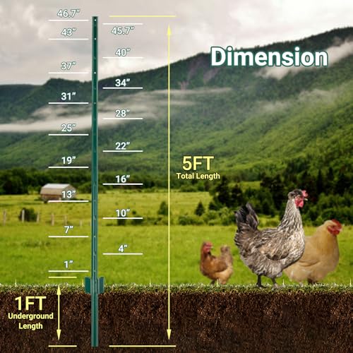 image for Toriexon Fence Posts 5Feet - 10Pack, Heavy Duty Metal Fence Post with 