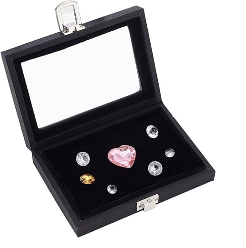 OLYCRAFT Vitrina de joyería de 5.2 x 3.8 x 1.2 pulgadas, vitrinas de imitación de piel sintética con ventana de cristal transparente para