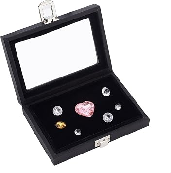 OLYCRAFT Jewelry Display Case 5.2x3.8x1.2 Inch Imitation Leather Display Cases Jewelry Gemstone Showcase with Clear Glass Window for Diamond Presentation Jewellry Gemstone Collection