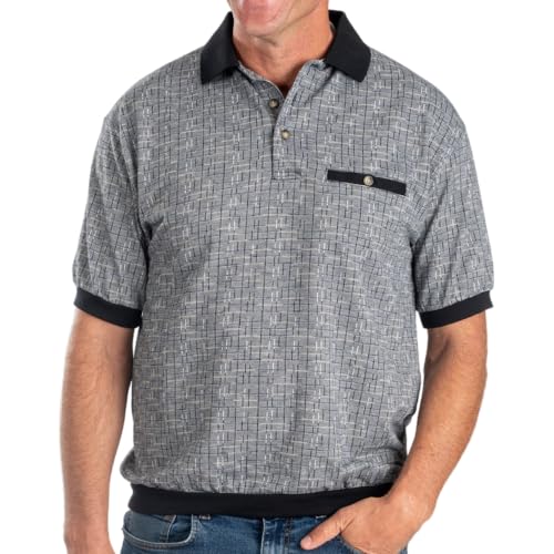 Classics Chest Pocket Short Sleeve Banded Bottom Jacquard Polo Shirt Marine2