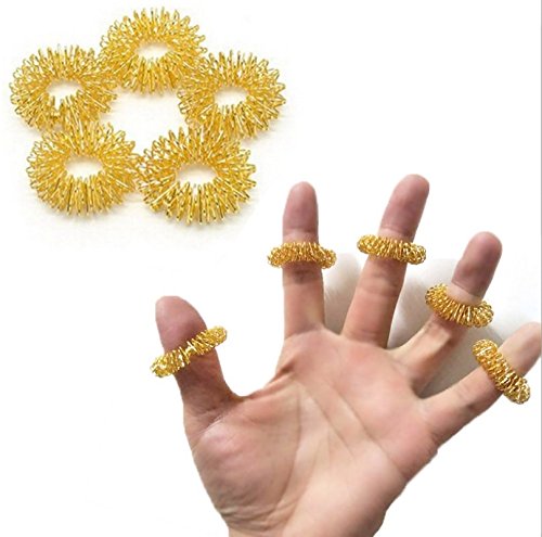 Ranvi 10PCS Acupressure Massage Rings, Chinese Medicine Pain Therapy Finger Circulation Rings (Golden and Silver)