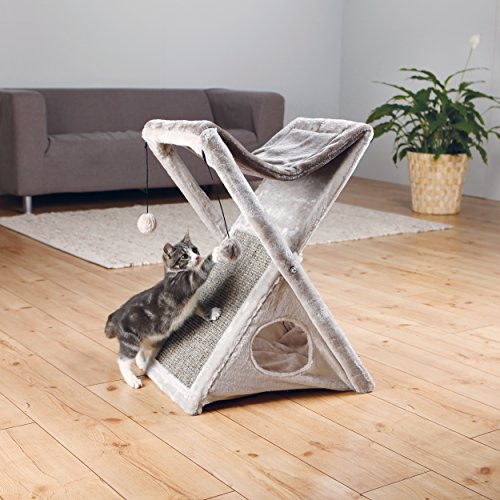 Trixie Miguel Fold And Store Cat Hammock, Dangling Cat Toy, Scratching Pad, Cat Cave, Taupe/Light Gray #TOP1