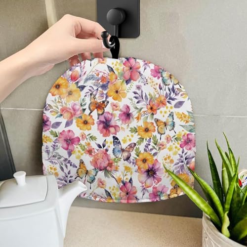 Image of Tea Cozy for Teapot, Kitchen Accessory Tea Pot Cosy Insulated Kettle Cover Breakfast Warmer for Home Kitchen Decoration Watercolor Floral Butterfly