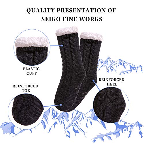 Sdbing Mens Super Soft Warm Cozy Fuzzy Fleece-Lined Winter With Grips Slipper Socks (Black) #TOP5