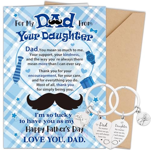 Fathers Day Card from Daughter - Dad Happy Fathers Day Cards with Envelope Always Have You and Me Keychain Daddy Gifts from Daughter