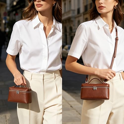 Image of DORIS&JACKY Small Leather Crossbody Bag for Women Designer Mini Top Handle Clutch Phone Bag with Adjustable Shoulder Strap