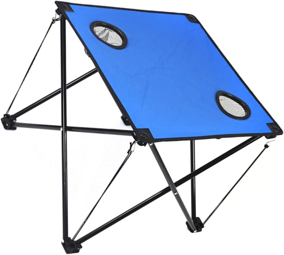 Kisangel Outdoor Folding Table with Cup Holders Portable Lightweight Camping Picnic Desk Compact Travel Barbecue Table for Beach and Hiking 1-Piece Blue
