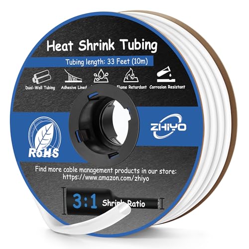Heat Shrink Tubing 1/4 Inch, 3:1 Ratio Wires Heat Shrink Tube, Dual Wall Adhesive-Lined Waterproof Shrink Wrap Tubing, 33FT White Industrial and Marine Grade Heat Shrink Wrap by ZhiYo - Used condition - CA$13.99