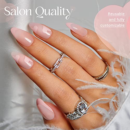 Press On Nails Short Almond Fake Nails, Classic Nude Pink Full Cover False Nails With Heart Design 2023 Trendy Uv Glossy French Tip Nails 24Pcs Reusable Glue On Nails For Women Acrylic Stick On Nails Decoration Girls Gifts #TOP1