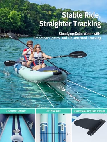 Image of Niphean Inflatable Kayak 2 Person, 12'6 inch Tandem Kayak with 500lb Capacity | 3-Chamber Stable Design, Drop-Stitch Floor, with Fishing Mounts, Camera Base, Kayaks Seats for Lakes, Touring, Fishing