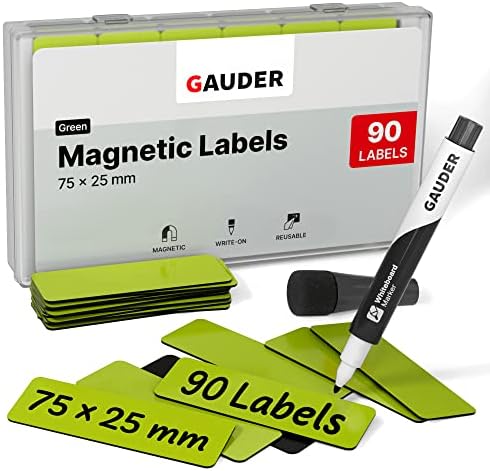 GAUDER Magnetic Dry Erase Labels | Magnetic Labels to write on | Dry Erase Magnets for Classroom, Whiteboard & Blackboard