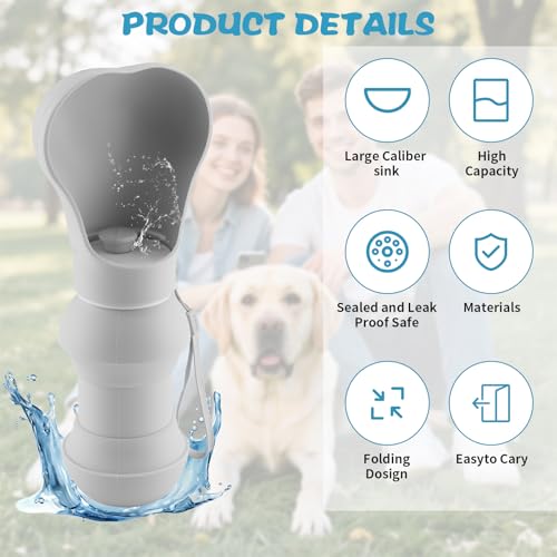 Trinkflasche für Hunde unterwegs 550ml, Mobile Wasserflasche für Hunde, Hundetrinkflasche, Hundeflasche to go, Dog Water Bottle mit klappbarer Trinkschale für Spaziergänge und Reisen