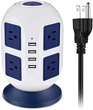 Yuwao Protetor contra surtos de torre com protetor contra surtos 8 tomadas CA 4 portas USB Power Strip Torre com cabo de extensão longa Torre de carregamento multiplugue para vários dispositivos Estaç