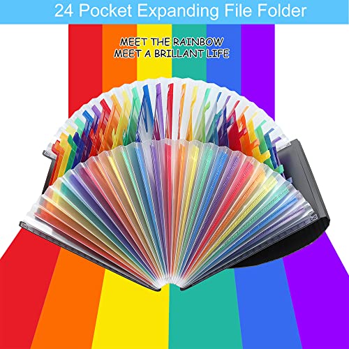 2 Pack Expanding File Folder, 24 Pocket Accordian File Organizer A4 Letter Size Portable Document Organizer With Colored Tabs, Expandable Desktop Accordion Folder #TOP4