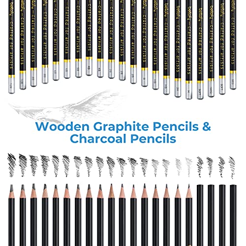 Bellofy Artist Drawing Set Sketching Drawing Kit -100 Sheet Sketchbook - Variety of Sketch/Charcoal Pencils Set for Drawing - Shading Pencils For Sketching from 3H-12B - 30 piece - Erasers & Sharpener - Thumbnail 3