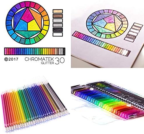 CHROMATEK Glitter Pens 60 Set Best Colors. 200% The Ink: 30 Gel Pens, 30 Refills! Super Glittery Ultra Vivid Colors! No Repeats. Pro Art Pens. Loved by Adults and Children.