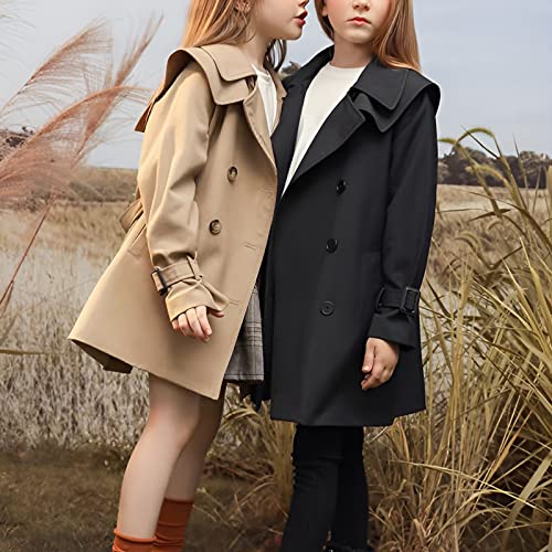 Image of amropi Girl's Trench Coat Single Breasted Windbreaker Jacket Outwear with Belt for 4-17 Years