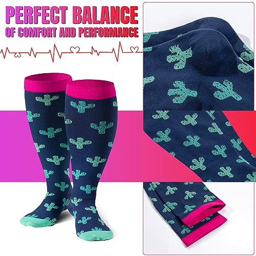 Image of bropite 3 /4 Pairs Plus Size Compression Socks Extra Wide Calf Women&Men 20-30mmHg Support Dancing Cycling Running Climbing