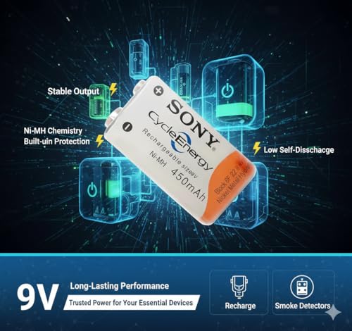 Image of Sony for 450mAh 9V Quick Rechargeable Ni-MH Cycle Energy Japan Technology Battery Upgraded Version (Pack of 1)