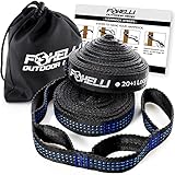 Foxelli Hammock Straps XL – Camping Hammock Tree Straps Set (2 Straps & Carrying Bag), 20 ft Long Combined, 40+2 Loops, 2000 LBS No-Stretch Heavy Duty Straps for Hammock Suspension System Kit