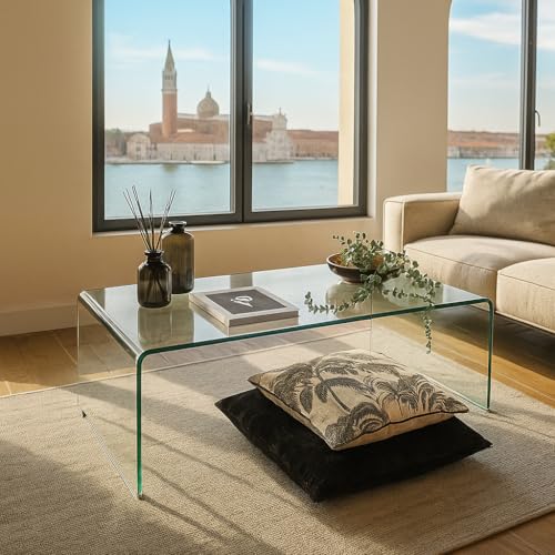 Homely - Mesa de Centro de Cristal Curvado de una Pieza Murano, de 110x60x38 cm (Cristal Transparente)