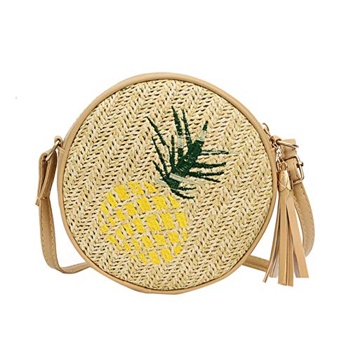 MoreChioce Stroh Crossbody - Bolso de playa para mujer, diseño retro, Piña, talla única