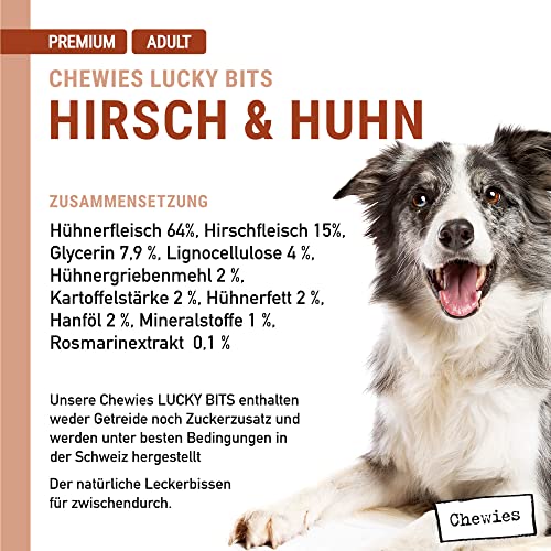 Chewies Lucky Bits Hirsch & Huhn Adult Hundeleckerli - Hunde-Leckerlis getreidefrei & Soft mit viel Protein und Superfoods wie Bierhefe oder Ginkgo, ohne Zucker (100 g)