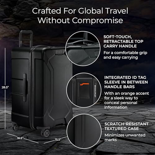 Image of Briggs & Riley 28 inch Medium Trunk Spinner - Checked Luggage for Travel, Suitcases with Wheels, Hardside Rolling Bag for Men & Women, Self-Repairing Zipper - Torq Collection, Stealth Black